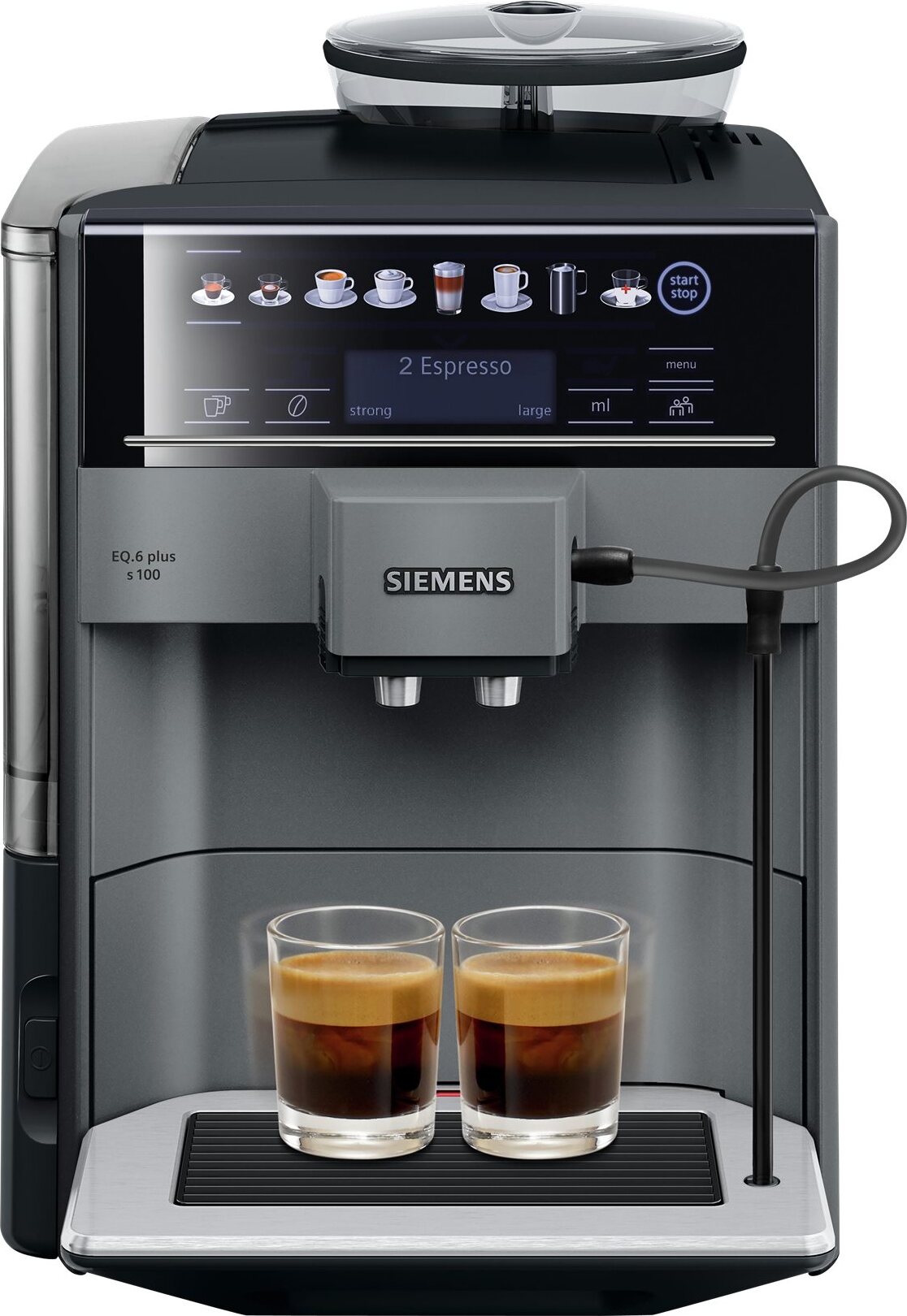 Siemens EQ.6 plus TE651209RW, Cafetera espresso, 1,7 l, Granos de café, Café molido, Molinillo integrado, 1500 W, Negro, Titanio