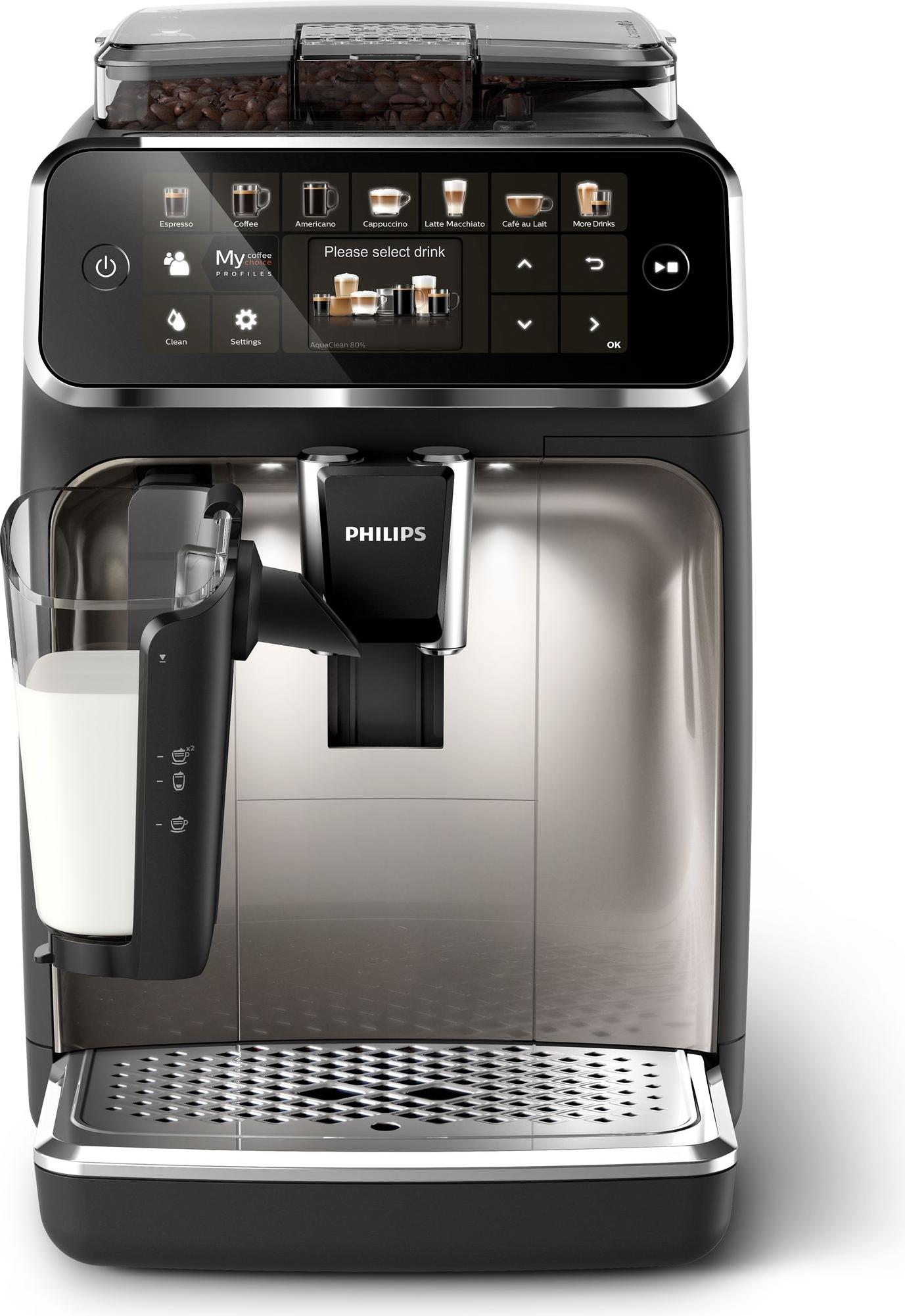 Philips Cafetera superautomática 5400 Series, 12 especialidades de café, sistema de leche LatteGo, pantalla táctil, Negro (EP5447/90)